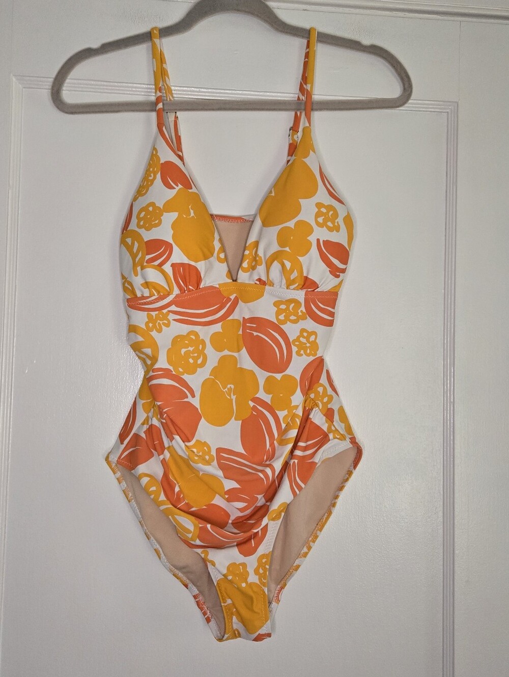 Le Weekend by Virginia Johnson White & Orange Floral One Piece Swimsuit Womens S
